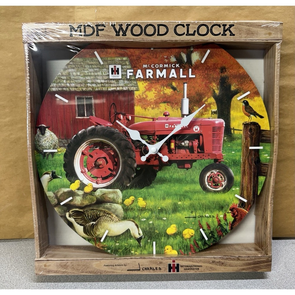 NEW 13" Farmall International Harvester MDF Wood Wall Clock Decor Red Tractor